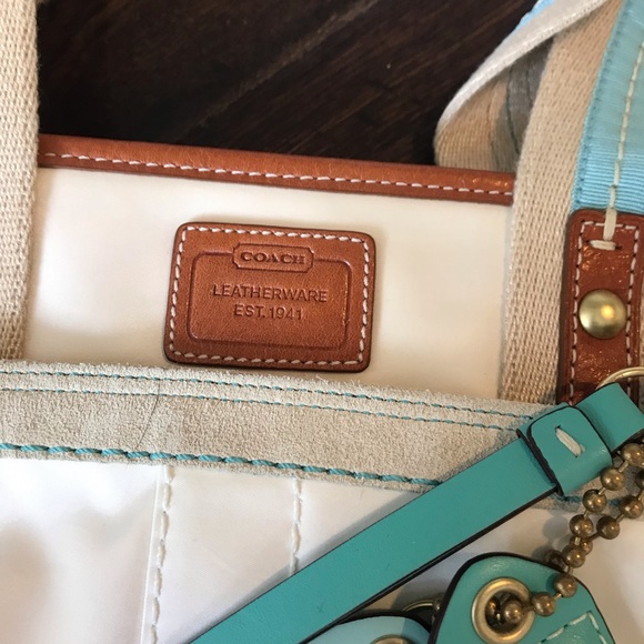 Coach white and blue zip tote with monogram lining - Picture 8 of 8